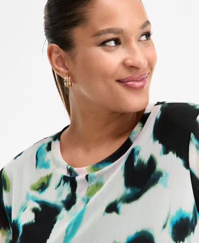 Inc International Concepts Plus Size Printed Mesh Short-sleeve Top, Macy's Exclusive In Multi