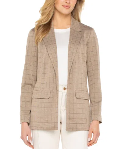 Liverpool Los Angeles Check Open Front Boyfriend Blazer In Brown