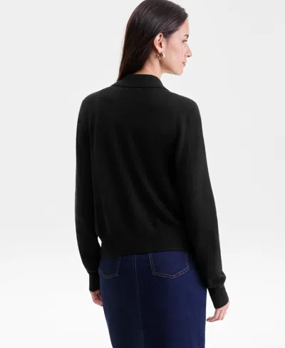 Charter Club Women's 100% Cashmere Collared Shrunken Cardigan, Macy's Exclusive In Black
