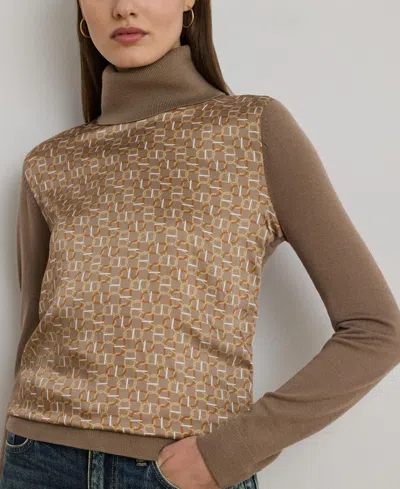 Ralph Lauren Geo-print Wool-blend Turtleneck Sweater In Brown