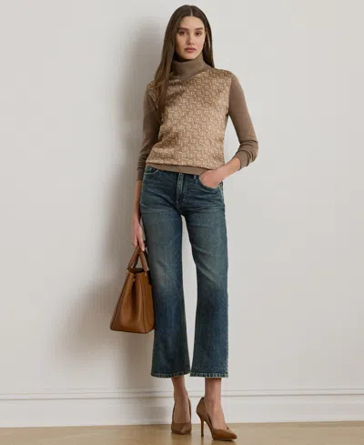 Ralph Lauren Geo-print Wool-blend Turtleneck Sweater In Brown