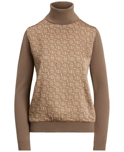Ralph Lauren Geo-print Wool-blend Turtleneck Sweater In Brown