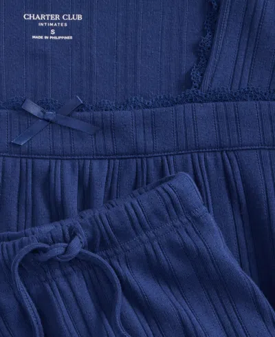 Charter Club Women's Short-sleeve Pointelle Knit Pajama Set In Blue