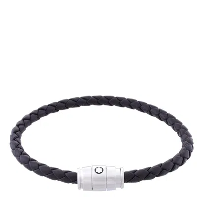 Montblanc Stainless Steel And Leather Ring Bracelet In Black