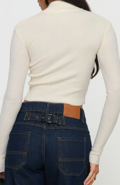 Princess Polly Slow It Down Stripe Zip Sweater In White