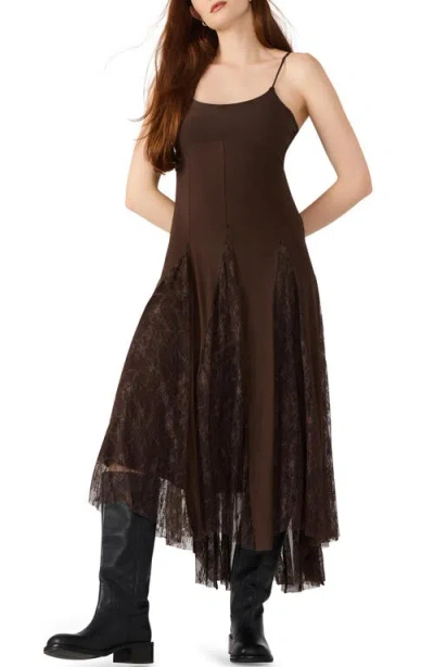 Steve Madden Vita Lace Detail Godet Pleat Dress In Brown