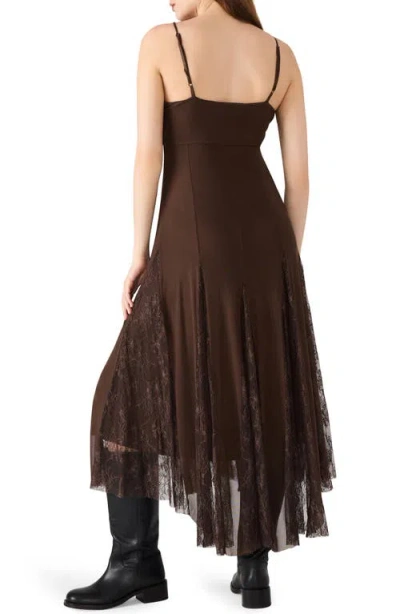 Steve Madden Vita Lace Detail Godet Pleat Dress In Brown