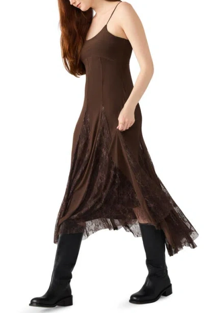 Steve Madden Vita Lace Detail Godet Pleat Dress In Brown