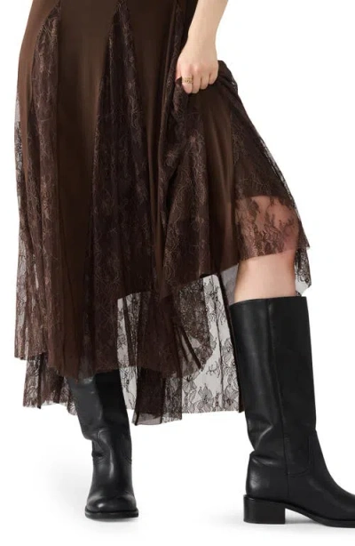 Steve Madden Vita Lace Detail Godet Pleat Dress In Brown