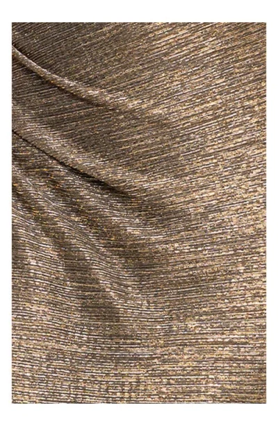 Betsy & Adam One-shoulder Metallic Crinkled Column Gown In Brown