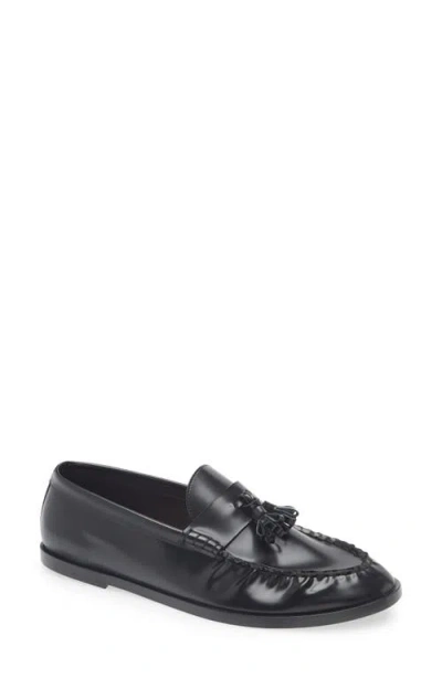 The Row Flat Sole Leather Loafers Featuring Tassel Detail In Black