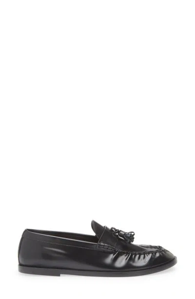 The Row Flat Sole Leather Loafers Featuring Tassel Detail In Black
