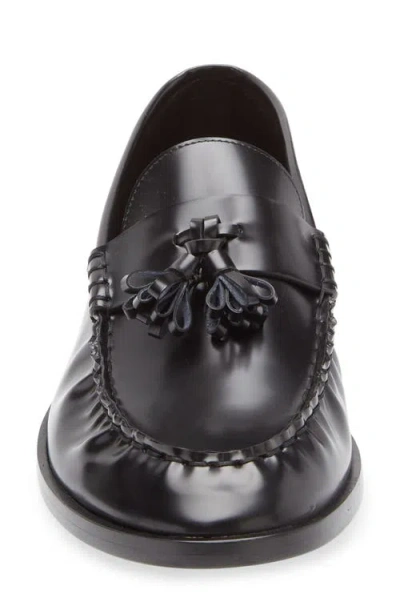 The Row Flat Sole Leather Loafers Featuring Tassel Detail In Black