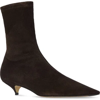 The Row Suede Liisa Kitten Ankle Boots 35 In Brown