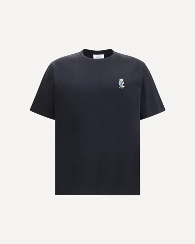 Maison Kitsuné Dressed Fox Embroidered Cotton T-shirt In Black