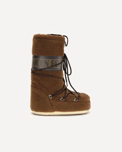 Moon Boot Icon Faux Leather-trimmed Fleece Snow Boots In Brown