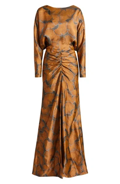 Amsale Long Sleeve Jacquard Gown In Multi