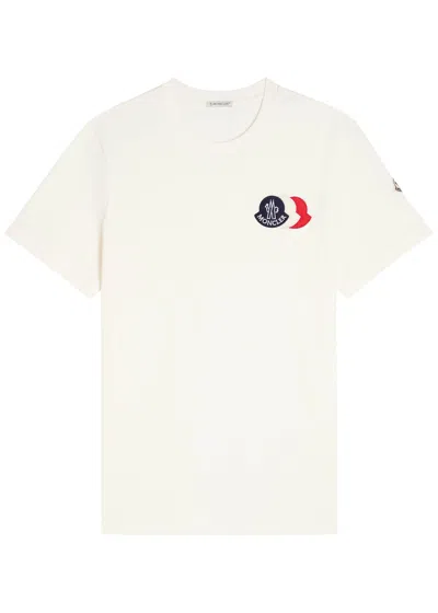 Moncler Ivory Cotton Tricolour Logo T-shirt In White