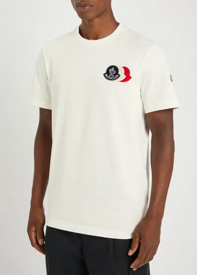 Moncler Ivory Cotton Tricolour Logo T-shirt In White