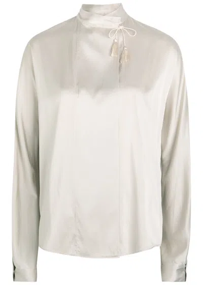 Forte Forte Silk Blend Long-sleeved Shirt With Tassel Detail In White