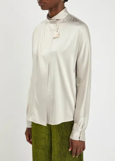 Forte Forte Silk Blend Long-sleeved Shirt With Tassel Detail In White
