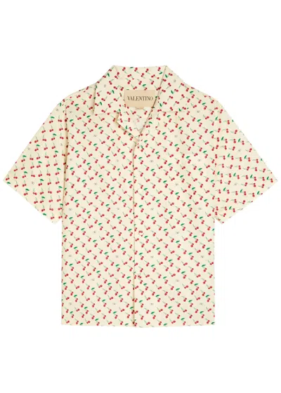 Valentino Cherryfic Camp Collar Cotton Shirt In Neutral