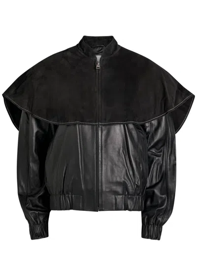 Jw Anderson Oversized-collar Leather Bomber Jacket In Black