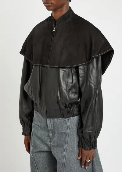 Jw Anderson Oversized-collar Leather Bomber Jacket In Black
