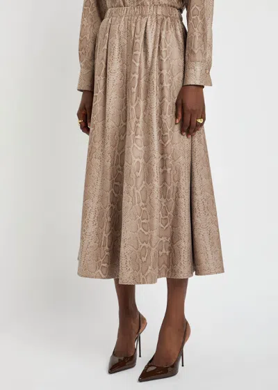 Forte Forte Forte_forte Textured Python-print Faux Suede Midi Skirt In Animal Print