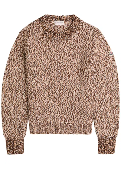 Moncler Marled Wool Crewneck Sweater In Brown