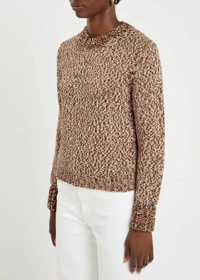 Moncler Marled Wool Crewneck Sweater In Brown