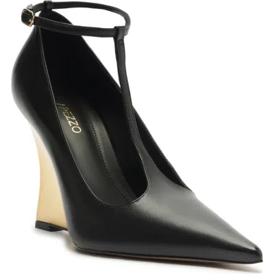 Arezzo Roxy T-strap Pointed Toe Wedge Pump In Black