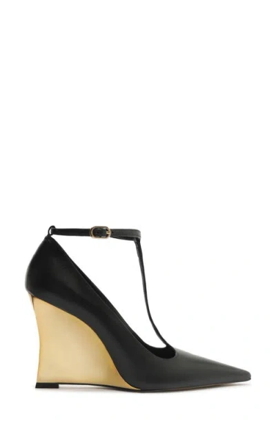 Arezzo Roxy T-strap Pointed Toe Wedge Pump In Black