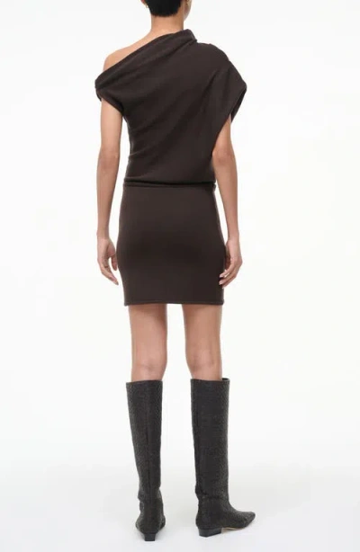 Staud Mabel One-shoulder Cap Sleeve Merino Wool Sweater Dress In Brown