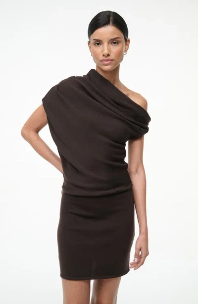 Staud Mabel One-shoulder Cap Sleeve Merino Wool Sweater Dress In Brown
