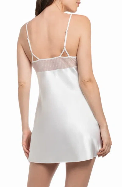 In Bloom By Jonquil Tasha Dotted Mesh & Lace Trim Satin Chemise In White