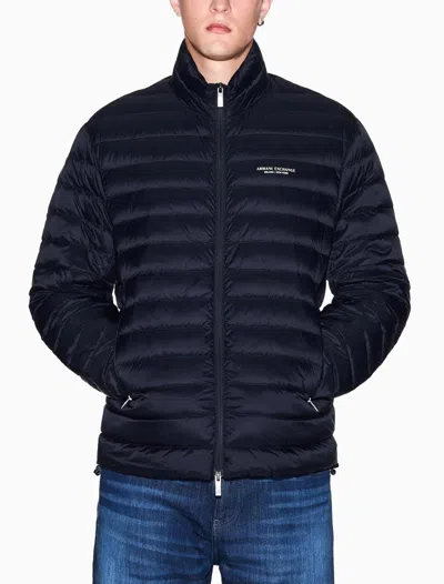 Armani Exchange Zipper Down Jacket In Blue