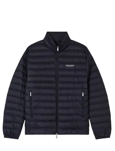 Armani Exchange Zipper Down Jacket In Blue