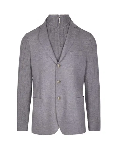 Eleventy Single-breasted Wool Jacket With Ribbed Detailing In Gray