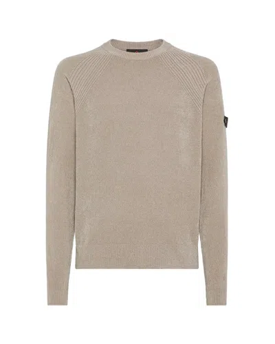 Peuterey Finely Knit Beige Crew Neck Sweater In Brown
