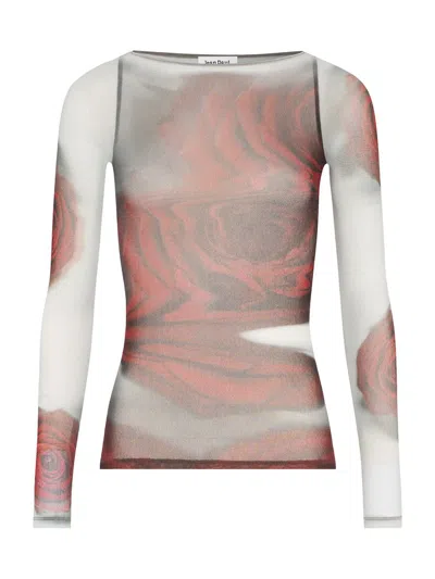 Jean Paul Gaultier Rose Mesh Floral Top In White