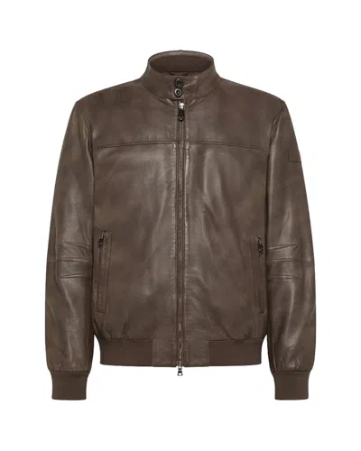 Peuterey Brown Vintage-effect Leather Bomber Jacket In Brown