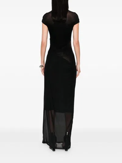 Jean Paul Gaultier Sheer Fabric Floor-length Dress With Cap Sleeves In Black