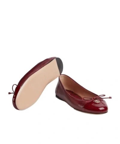 Gucci Women Leather Ballerinas With Patent Leather Details In Burgundy