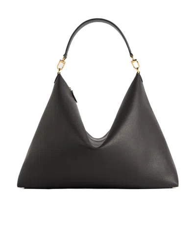Totême Suede Leather Shoulder Bag With Detachable Handle In Black
