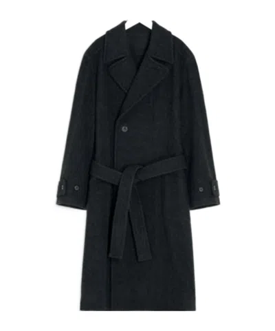 Lemaire Soft Coat In Wool And Alpaca Blend With Removable Belt In Black