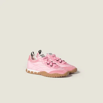 Miu Miu Tyre Sneakers In Technical Fabric And Suede Shoes In Pink
