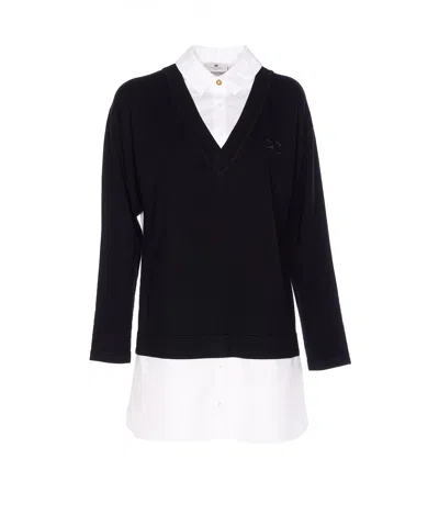 Elisabetta Franchi Dress With Contrast Collar And V-neckline In Black