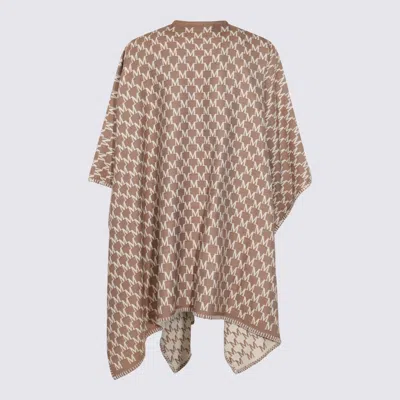 Max Mara Logo Scarf With Button Detail And Trim In Brown