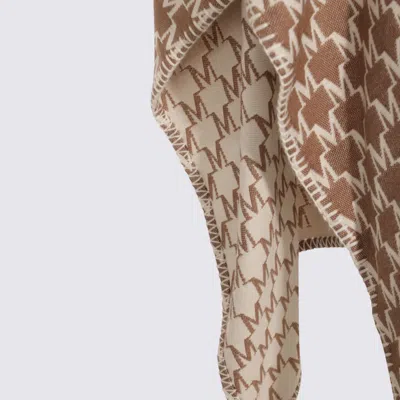 Max Mara Logo Scarf With Button Detail And Trim In Brown